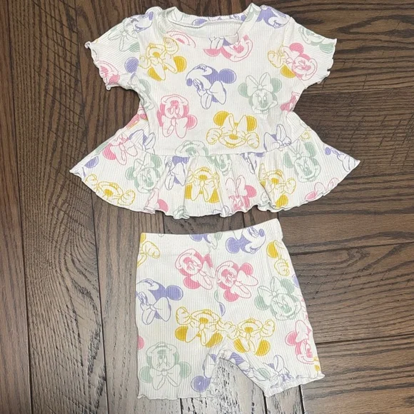 🐭🏰 Disney Baby White Set with Pastel Minnie Mouse Print 🏰🐭 - Picture 3 of 7